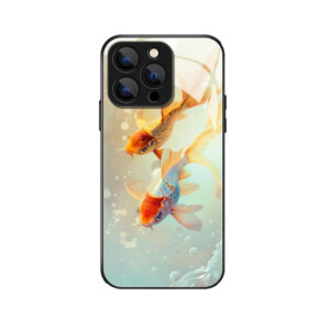 Elegante iPhone 13 Pro Hülle mit goldenen und silbernen Goldfischen