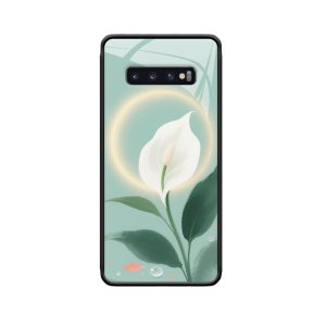 Eleganz und Schutz: Weiße Anthurie und Galaxy S10 Hülle