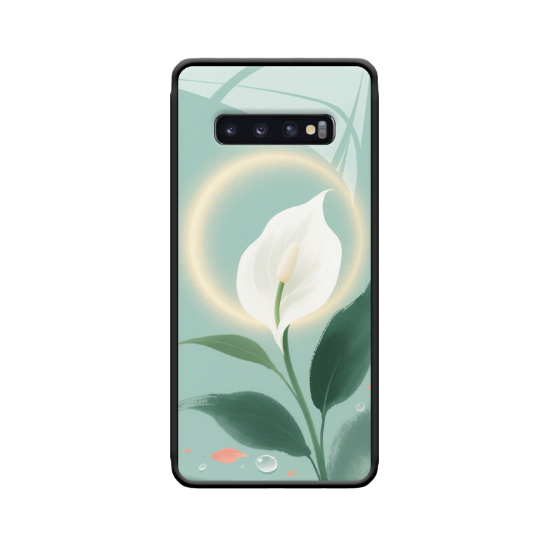 Eleganz und Schutz: Weiße Anthurie und Galaxy S10 Hülle