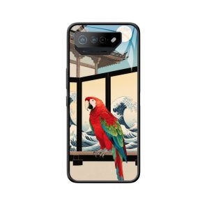 ASUS ROG Phone 7 Hülle: Roter Papagei in japanischer Ästhetik - Eleganz und Tradition