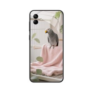 Stilvoller Schutz – Galaxy A04e Hülle mit Papageienmagie