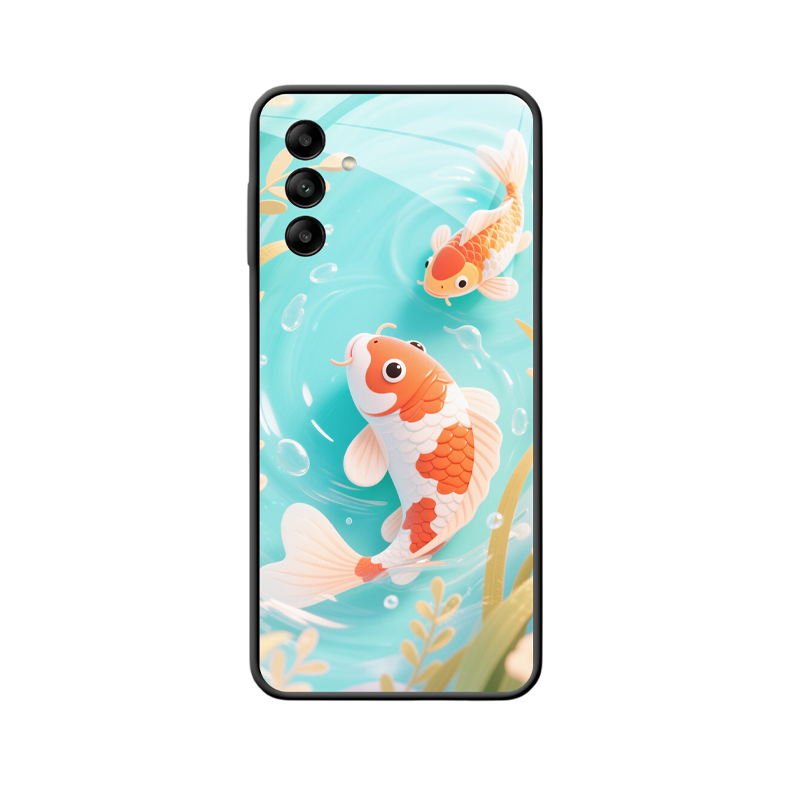 Galaxy A04s Hülle: Spielende Kois im sanften Blau
