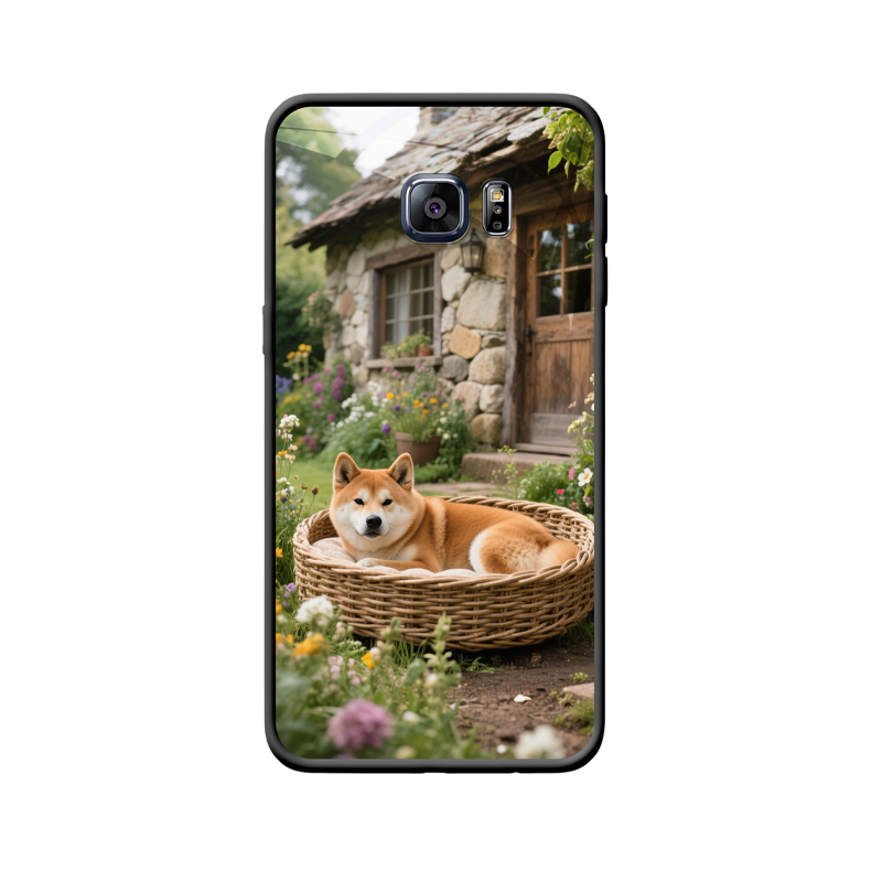 Galaxy S6 Edge+ Hülle: Entspannung mit dem Shiba Inu im Blumengarten