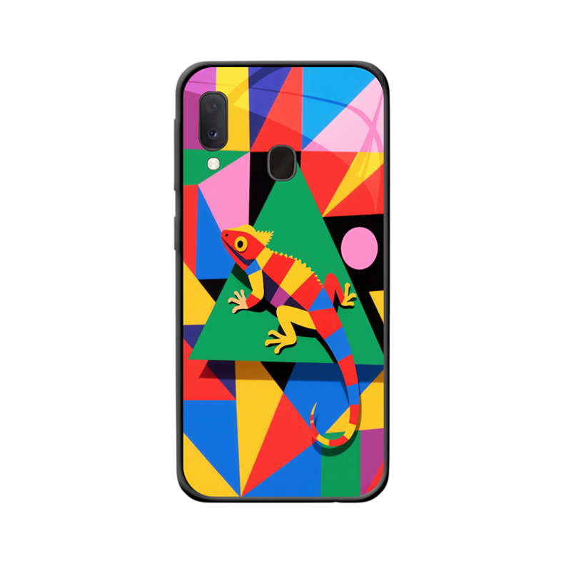 Geometrische Fusion: Eidechse auf Galaxy A20e Hülle