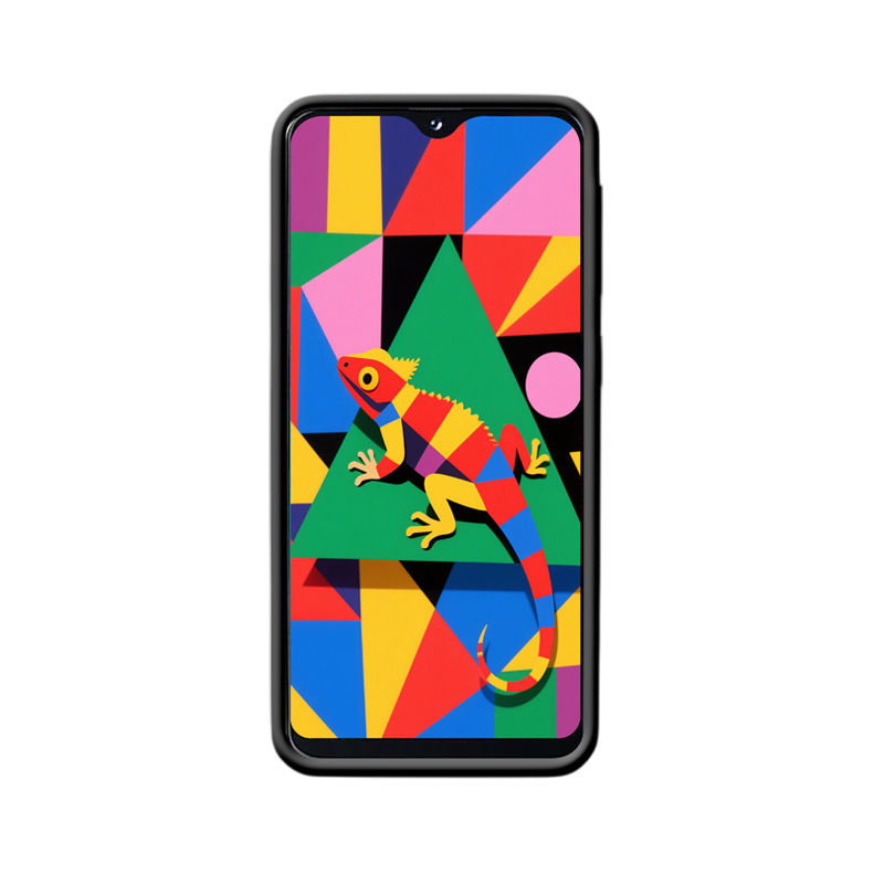 Geometrische Fusion: Eidechse auf Galaxy A20e Hülle – Bild 2