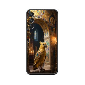 Heiliger Glanz: Goldener Papagei und die Galaxy A24 Hülle im Wunder