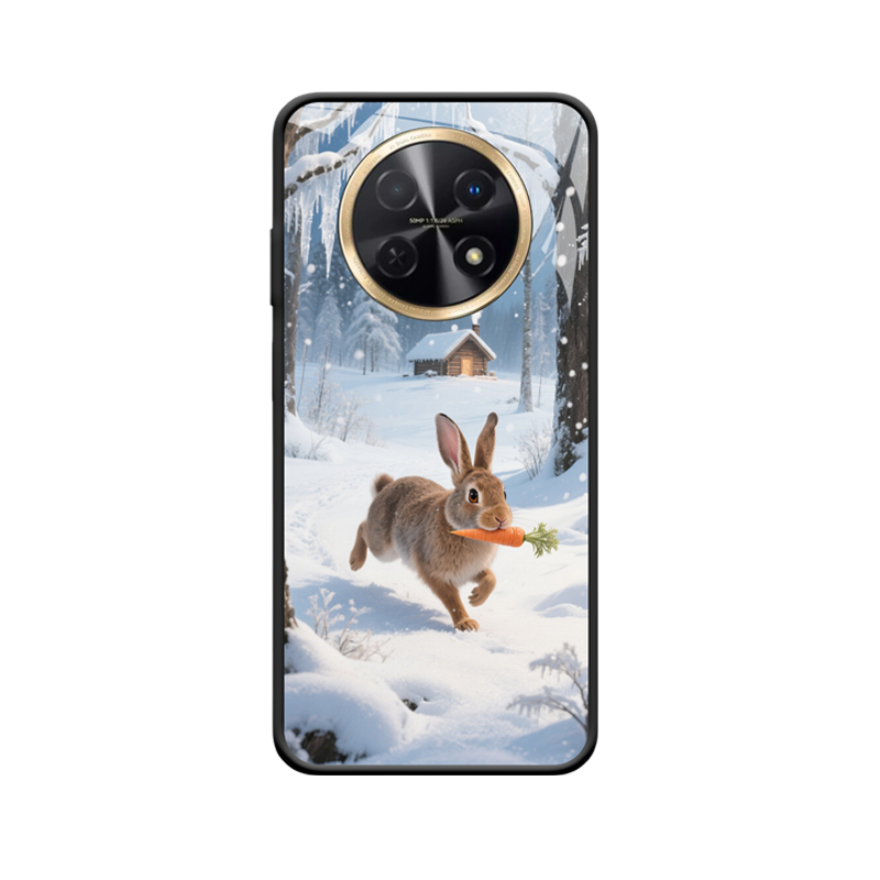Winterabenteuer des Hasen: Huawei Nova Y91 Hülle im verschneiten Design