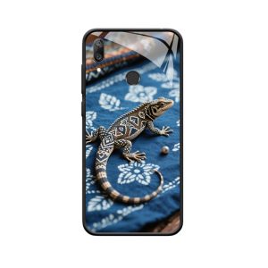 Natürliche Harmonie: Huawei Y7 (2019) Hoesje mit Blauer Indigo-Echsenmuster
