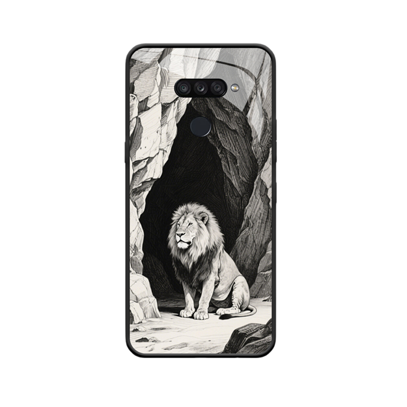 LG K50s Hülle und der majestätische Löwe vor der Höhle