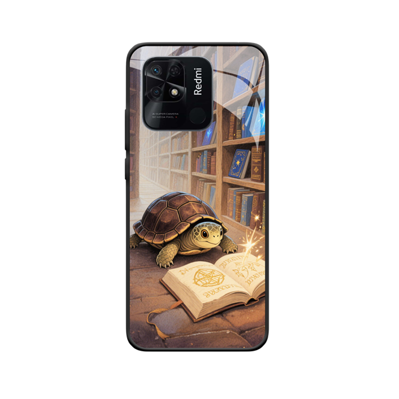 Redmi 10C Hülle mit Schildkröte - Magische Entdeckungen in der Bibliothek