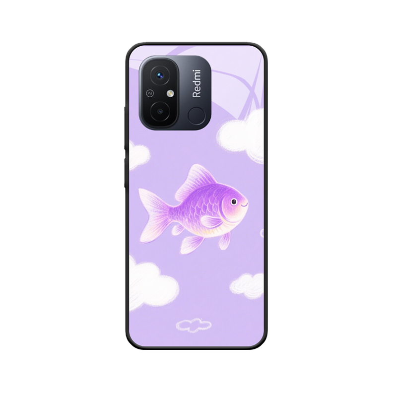 Redmi 12C Hülle mit Goldfisch - Zauberhaftes Lila im Wolkenmeer