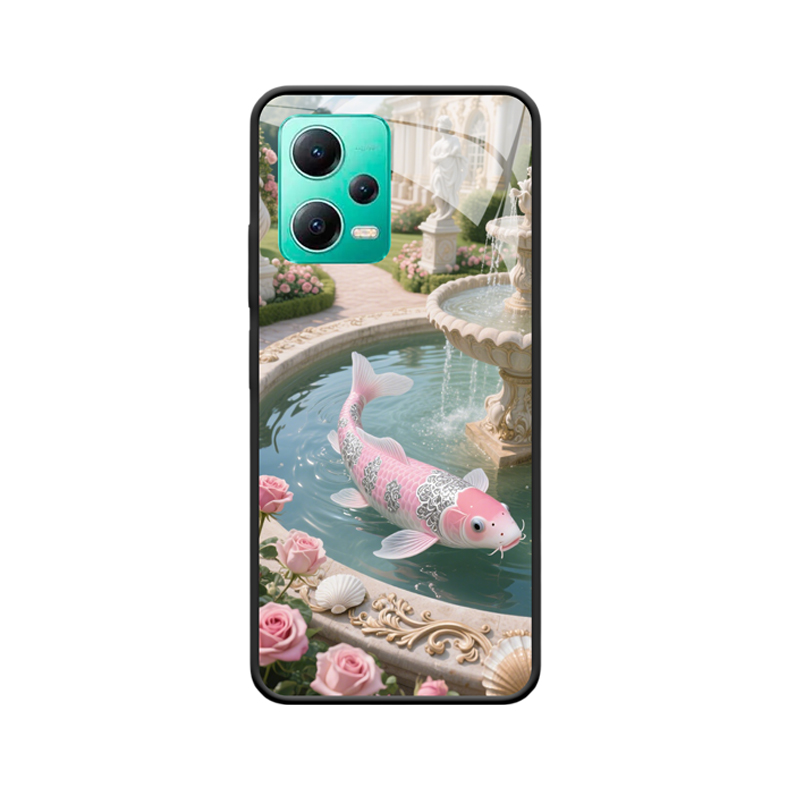 Redmi Note 12 5G Hülle mit Koi - Elegante Karpfenmärchen im europäischen Garten