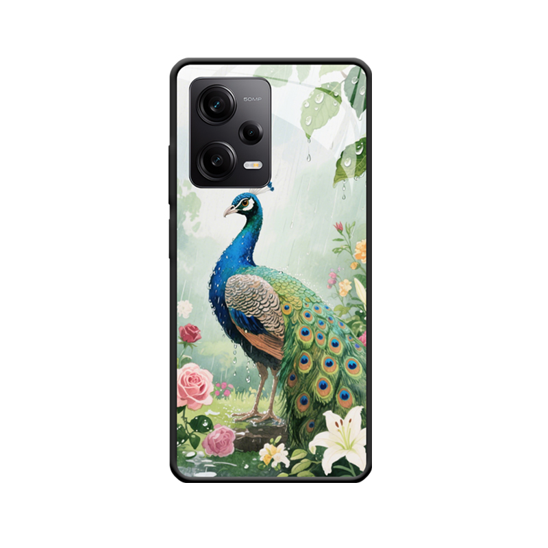 Redmi Note 12 Pro+ 5G Hülle mit Pfau - Regenbogen über Blumengarten