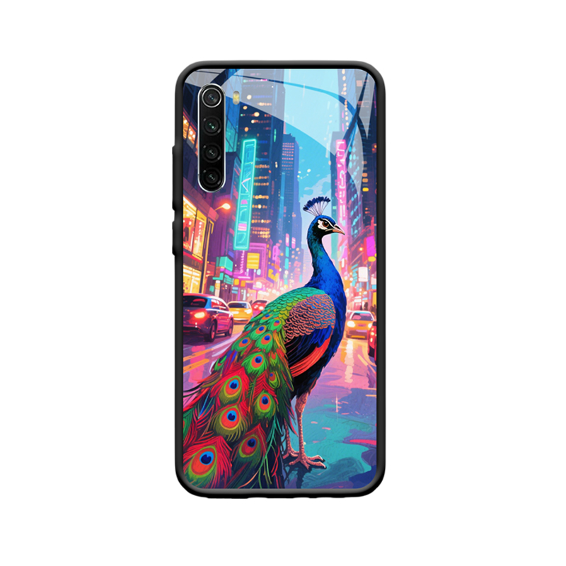 Redmi Note 8 Hülle mit Pfau - Urbaner Zauber im Neonlicht