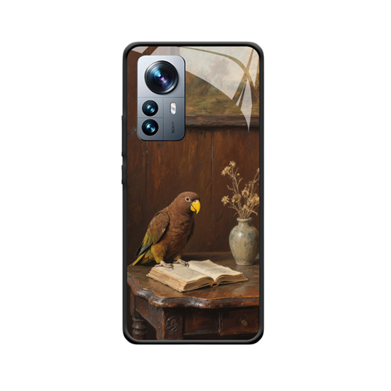 Vintage-Charme: Xiaomi 12 Pro Tasche mit exotischem Papagei-Motiv