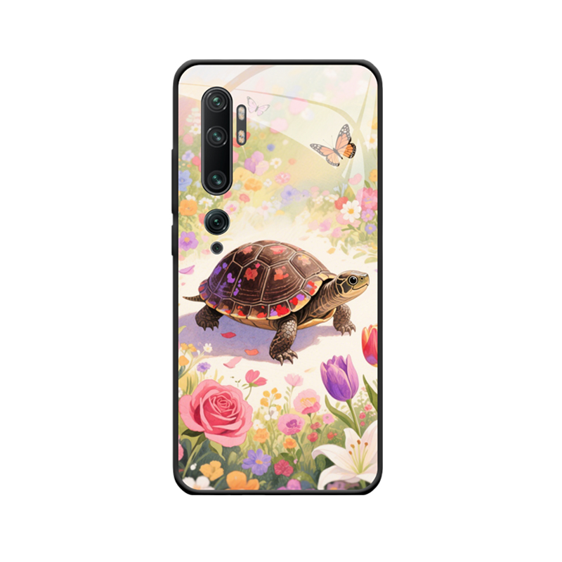Xiaomi Mi Note 10 Pro Hülle mit Schildkröte - Sanfte Eleganz im Blütenmeer