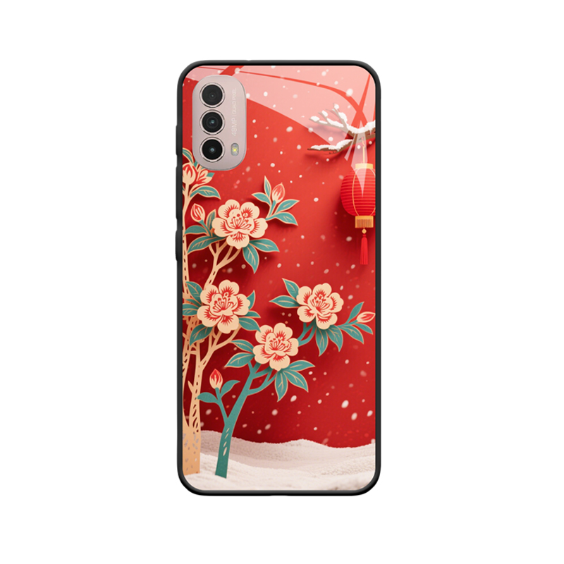 Moto E40 Hülle mit Rhododendron - Winterzauber in Rot und Weiß