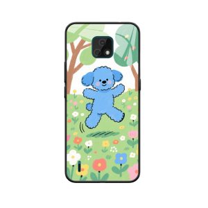 Moto E7 Hülle und der fröhliche blaue Welpe im Frühling