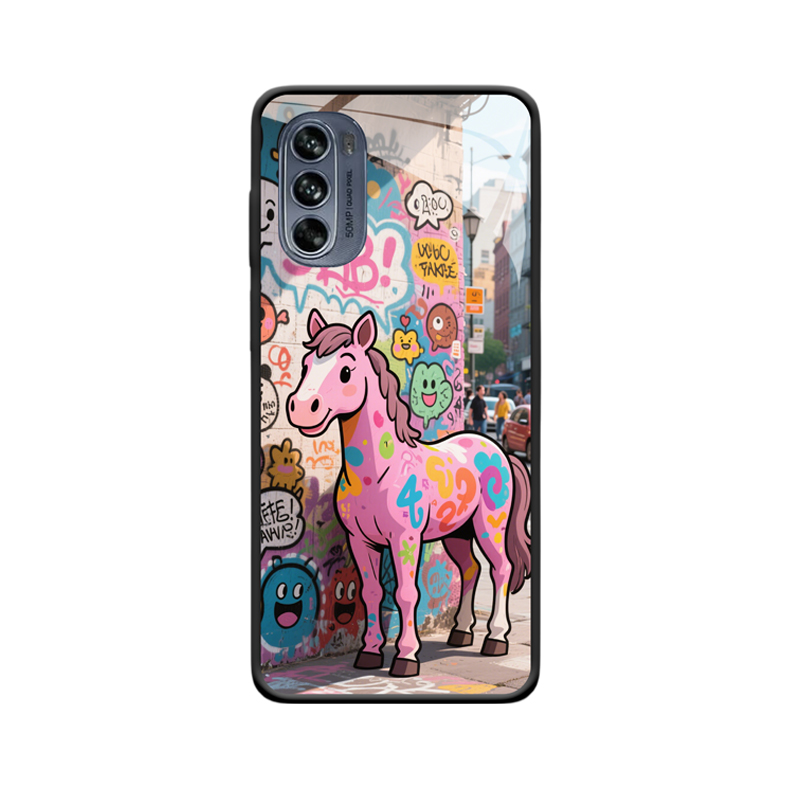 Moto G62 5G Hülle: Das lebhafte Pferd in der Straßenkunst