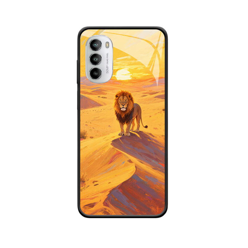 Moto G82 5G Hülle und der stolze Löwenkönig auf den Dünen