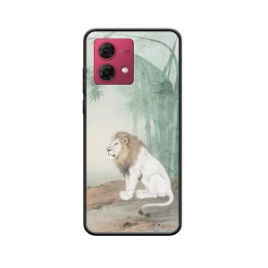 Moto G84 5G Hülle und der ruhige weiße Löwe im Bambuswald