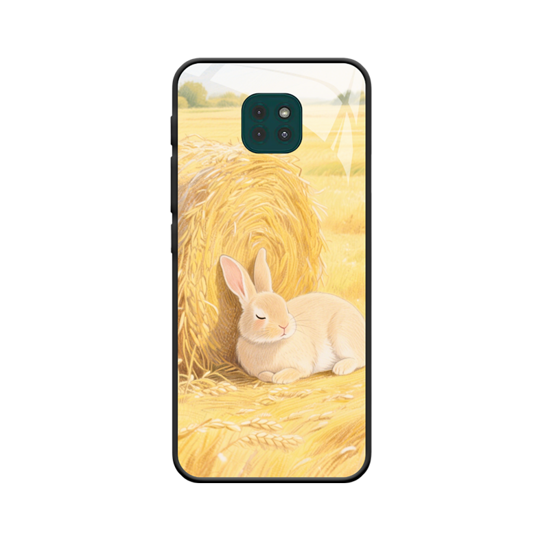 Moto G9 Play Hülle und der entspannte Hase neben dem Weizenfeld