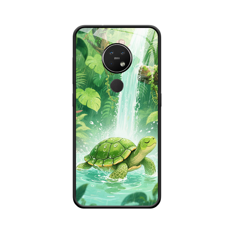 Nokia 7.2 Hülle und die entspannte grüne Schildkröte im Regenwald