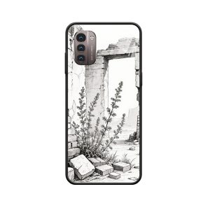 Die Widerstandsfähigkeit von Beifuß und Nokia G21 Hülle in der Ruine