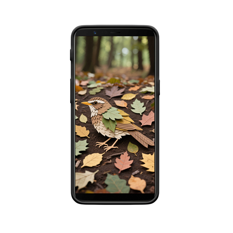 Papierkunst-Drossel und OnePlus 5T Hülle im Herbstruhe – Bild 2