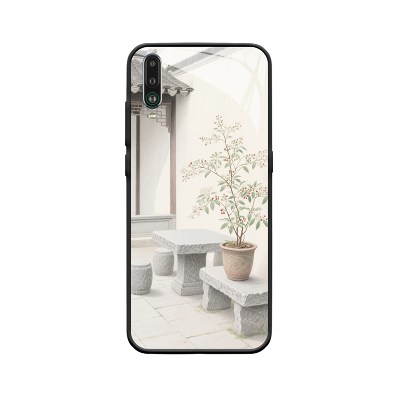 Der elegante Innenhof mit der Wiko VIEW 4 Hülle und der Nandina