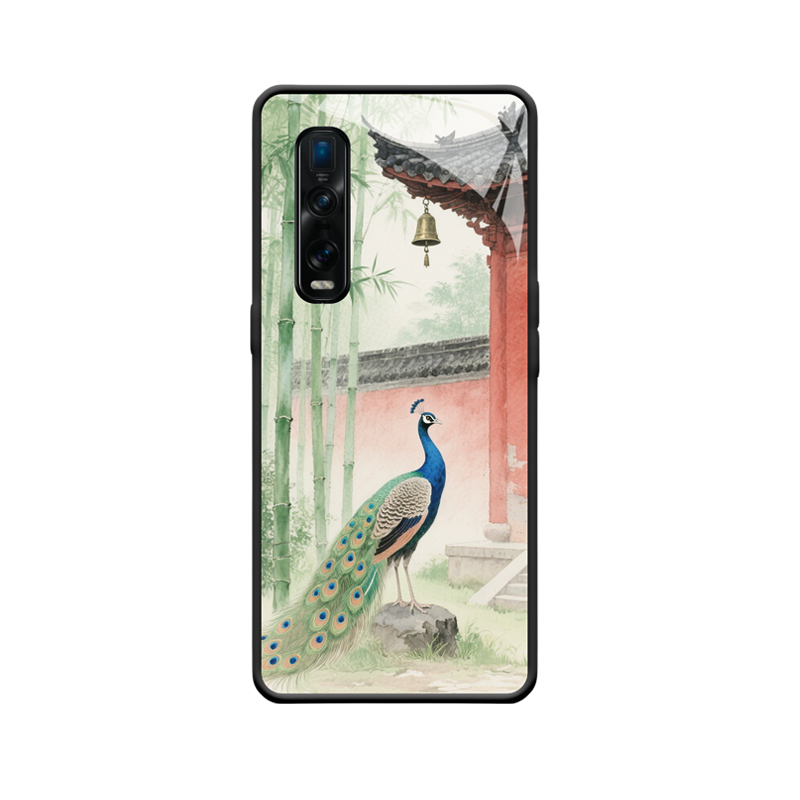 Eleganter chinesischer Garten OPPO Find X2 Pro und der prächtige Pfau