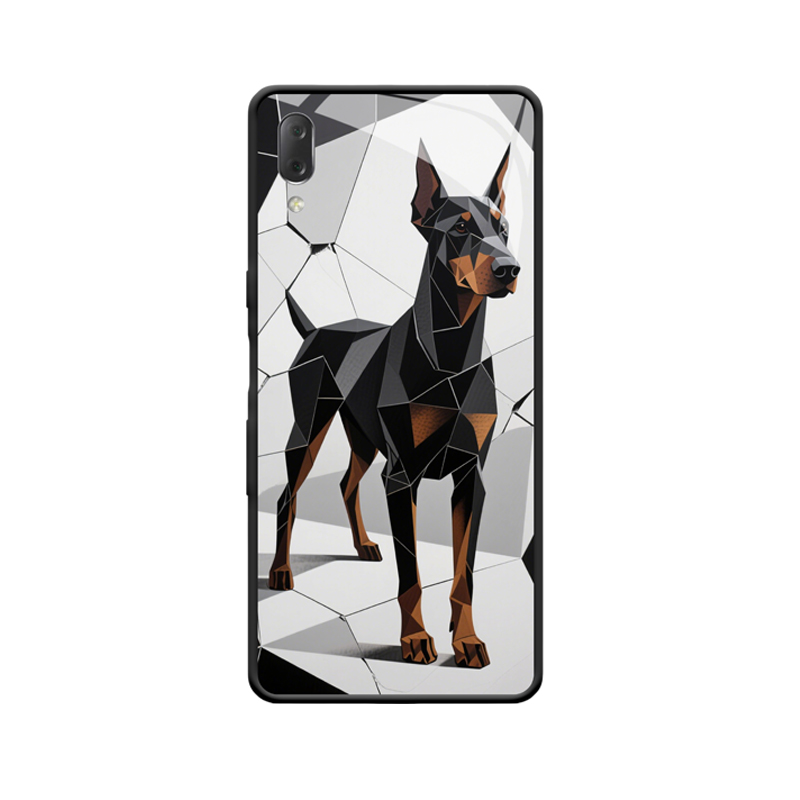 Der einzigartige Charme des Dobermanns und des Sony Xperia L3 im Low-Poly-Stil