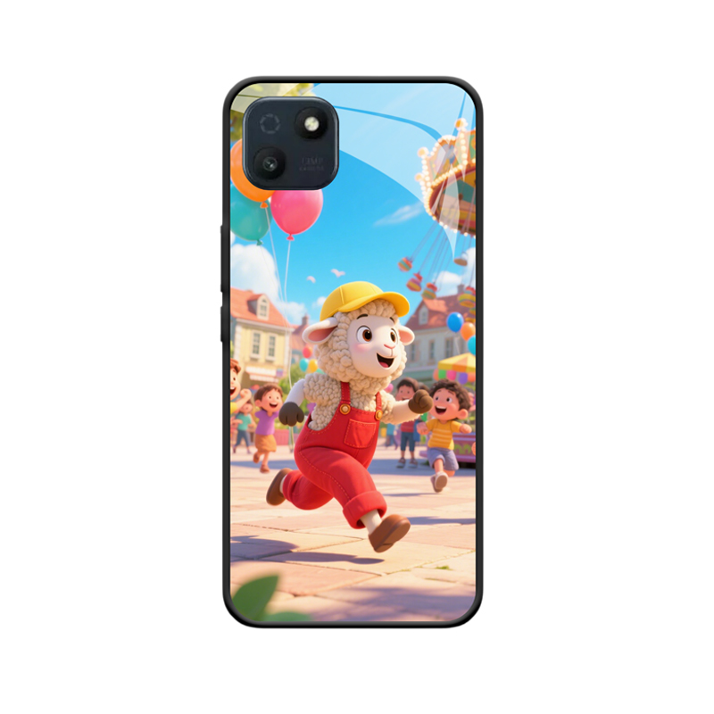 Das Schaf und die WIKO T10 Hülle genießen die fröhliche Zeit im Freizeitpark